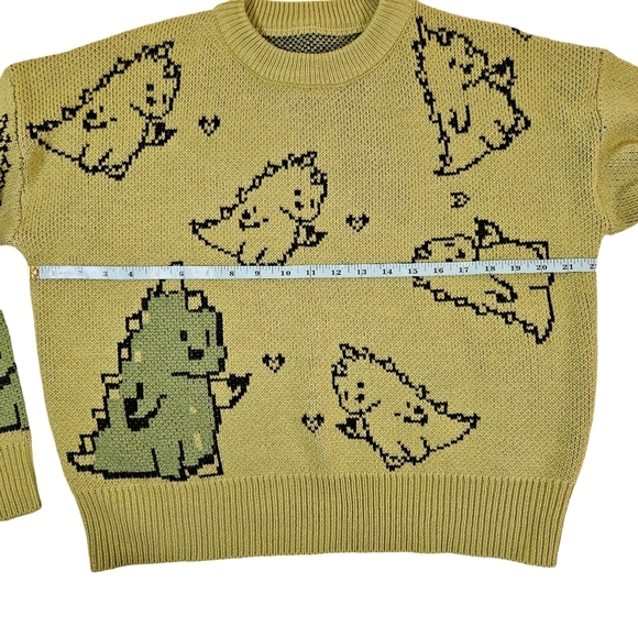 Adorable Dino Knit Sweater Light Green, Medium - Picture 9 of 12